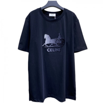 [셀린느]Celine 2021 Mm/Wm Hedi Slimane Logo Cotton Short Sleeved Tshirts - 셀린느 2021 남/녀 로고 코튼 반팔티 Cel0113x.Size(xs - l).네이비