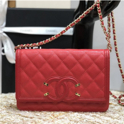 Chanel 2021 Women's Leather Chain Shoulder Bag,19.5cm,CHAB1660 - 샤넬 2021 여성용 레더 체인 숄더백,19.5cm,레드