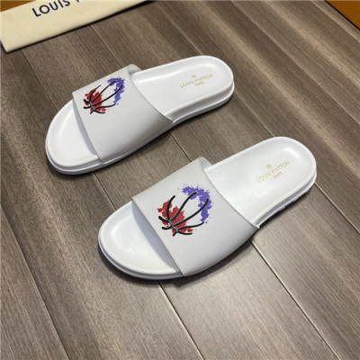 Louis Vuitton 2021 Men's Leather Slipper,LOUS2002 - 루이비통 2021 남성용 레더 슬리퍼,Size(240-270),화이트