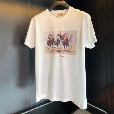 Hermes  Mens Crew-neck Short Sleeved Tshirts White - 에르메스 2021 남성 크루넥 반팔티 Her0648x Size(m - 2xl) 화이트