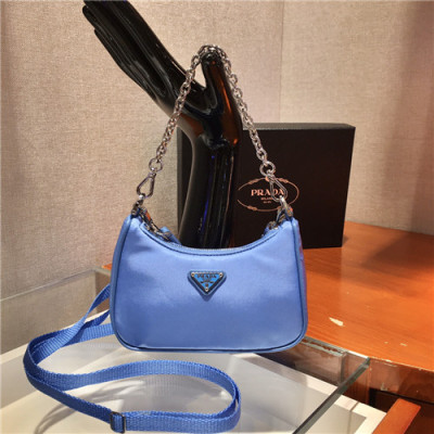 [프라다]Prada 2021 Women's Mini Nylon Hobo Bag,15cm,PRAB0404 - 프라다 2021 여성용 미니 나일론 호보백,15cm,블루