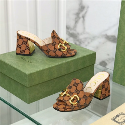 Gucci 2021 Women's Leather High Heel Slipper,GUCS1531 - 구찌 2021 여성용 레더 하이힐 슬리퍼,Size(225-250),카멜