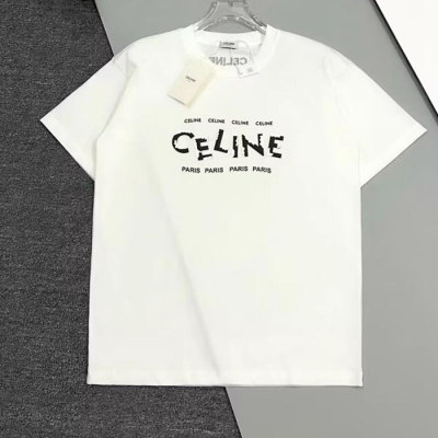 Celine  Mm/Wm Hedi Slimane Logo Cotton Short Sleeved Tshirts White - 셀린느 2024 남/녀 로고 코튼 반팔티 Cel0118x Size(s - xl) 화이트