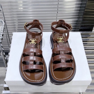 Celine Women Leather Slipper,CELS0019 - 셀린느 여성용 레더 샌들,Size(225-250),다크브라운