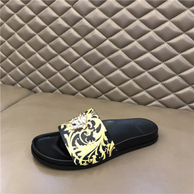 Versace 2021 Men's Leather Slipper,VERS0583 - 베르사체 2021 남성용 레더 슬리퍼,Size(240-270),블랙