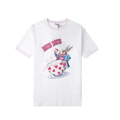 Miumiu Ladies Cotton Short Sleeved Tshirts - 미우미우 2021 여성 코튼 반팔티 Miu0218x Size(s - l) 화이트