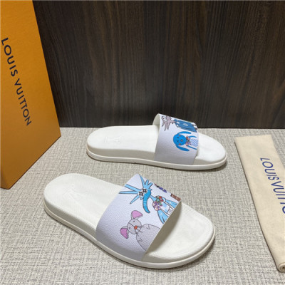 Louis Vuitton 2021 Men's Leather Slipper,LOUS2176 - 루이비통 2021 남성용 레더 슬리퍼,Size(240-270),화이트