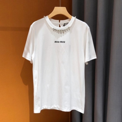 Miumiu Ladies Cotton Short Sleeved Tshirts - 미우미우 2021 여성 코튼 반팔티 Miu0219x Size(s - l) 화이트