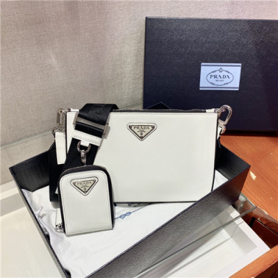 [프라다]Prada 2021 Men's Leather Shoulder Bag,22cm,PRAB0448 - 프라다 2021 남성용 레더 숄더백,22cm,화이트