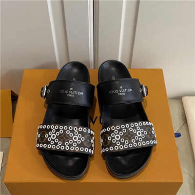 Louis Vuitton 2021 Women's Leather Slipper,LOUS2233 - 루이비통 2021 여성용 레더 슬리퍼,Size(225-250),블랙