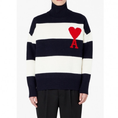 Ami  Mm/Wm Logo Casual Turtle-neck Sweaters Navy - 아미 2021 남/녀 로고 캐쥬얼 터틀넥 스웨터 Ami0186x Size(s - l) 네이비