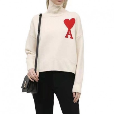 Ami  Mm/Wm Logo Casual Turtle-neck Sweaters Ivory - 아미 2021 남/녀 로고 캐쥬얼 터틀넥 스웨터 Ami0191x Size(s - l) 아이보리