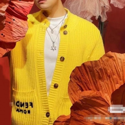 Fendi  Mens  Cardigan Yellow - 펜디 남성 로고 크루넥 가디건 - fen1040x 