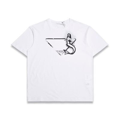 프라다 남자 크루넥 화이트 반팔티 - Unisex  White Tshirts - Pra02573x