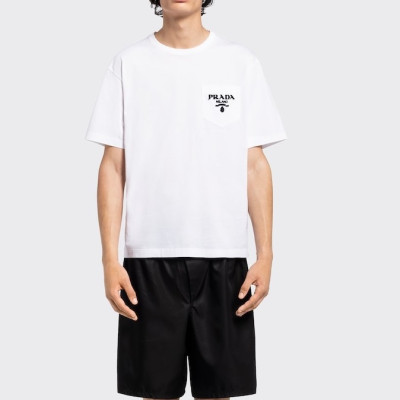 프라다 남자 크루넥 화이트 반팔티 - Unisex  White Tshirts - Pra02574x