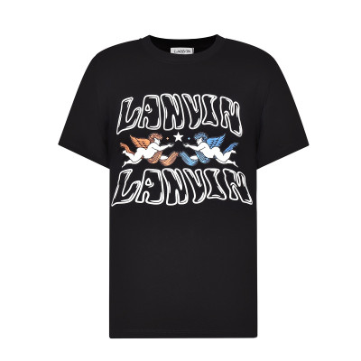 랑방 남자 이니셜 블랙 반팔티 - LANVIN Mens Black Tshirts - lan29x