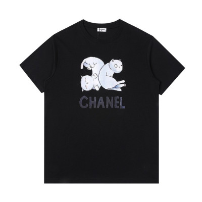 샤넬 남/여 크루넥 블랙 반팔티 - Unisex Black Tshirts - chl0839x