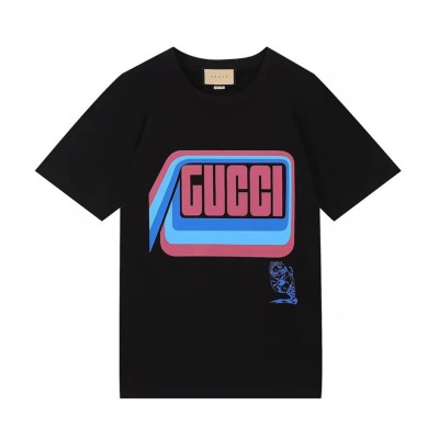 구찌 남/여 크루넥 블랙 반팔티 - Unisex Black Tshirts - guc04617x