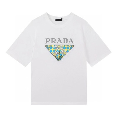 프라다 남성 크루넥 화이트 반팔티 - Mens White Tshirts - Pra02604x