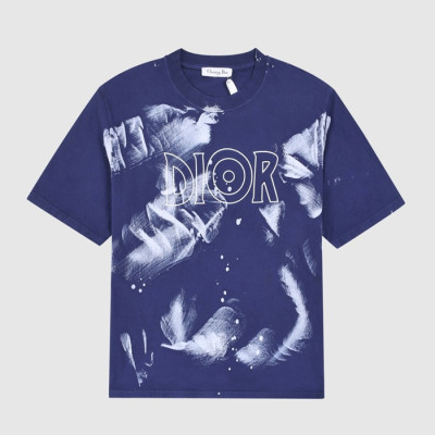 디올 남성 크루넥 블루 반팔티 - Mens Blue Tshirts - dio01703x