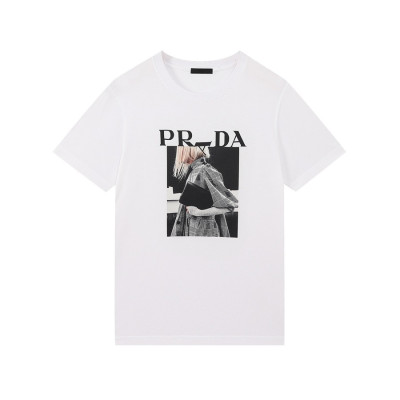 프라다 남성 크루넥 화이트 반팔티 - Mens White Tshirts - Pra02619x