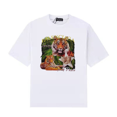 발렌시아가 남성 크루넥 화이트 반팔티 - Mens White Tshirts - bal01347x