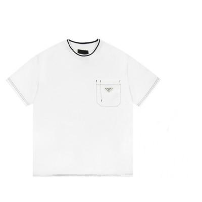 프라다 남성 크루넥 화이트 반팔티 - Mens White Tshirts - Pra02632x