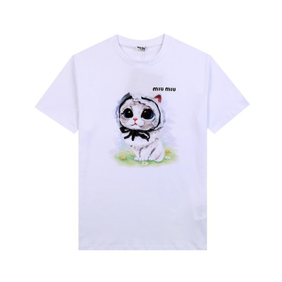 미우미우 여성 크루넥 화이트 반팔티 - Ladys White Tshirts - miu0244x