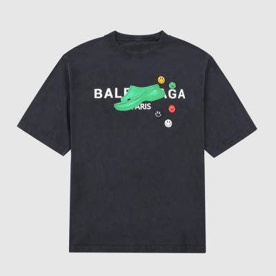 발렌시아가 남성 크루넥 블랙 반팔티 - Mens Black Tshirts - bal01374x