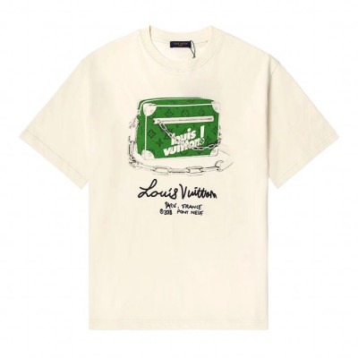 루이비통 남성 아이보리 크루넥 반팔티 - Mens Ivory Tshirts - lou04102x