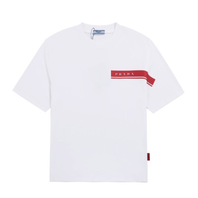 프라다 남성 화이트 크루넥 반팔티 - Mens White Tshirts - Pra02667x