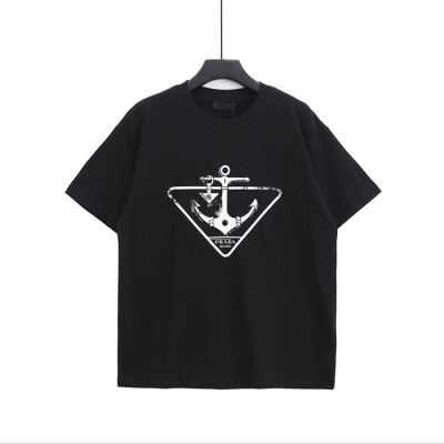 프라다 남성 블랙 크루넥 반팔티 - Mens Black Tshirts - Pra02669x