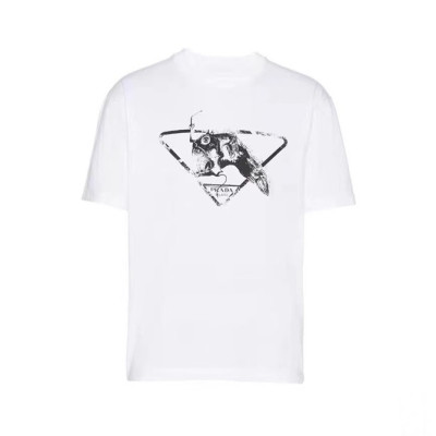 프라다 남성 화이트 크루넥 반팔티 - Mens White Tshirts - Pra02675x