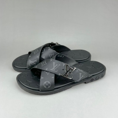 루이비통 남성 이니셜 블랙 슬리퍼 - Mens Black Slippers - lou04254x