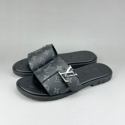 루이비통 남성 이니셜 블랙 슬리퍼 - Mens Black Slippers - lou04255x