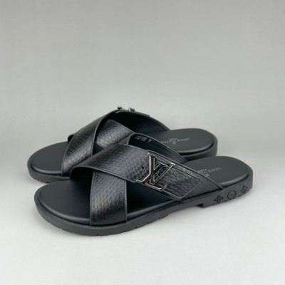 루이비통 남성 이니셜 블랙 슬리퍼 - Mens Black Slippers - lou04287x