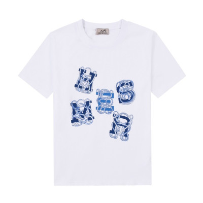 에르메스 남자 화이트 크루넥 반팔티 - Mens White Tshirts - her0775x