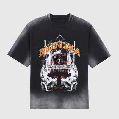 발렌시아가 남성 크루넥 블랙 반팔티 - Mens Black Tshirts - bal01494x