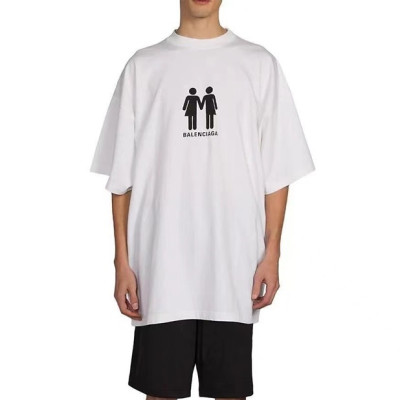 발렌시아가 남성 크루넥 화이트 반팔티 - Mens White Tshirts - bal01537x