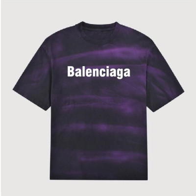 발렌시아가 남성 크루넥 퍼플 반팔티 - Mens Purple Tshirts - bal01543x