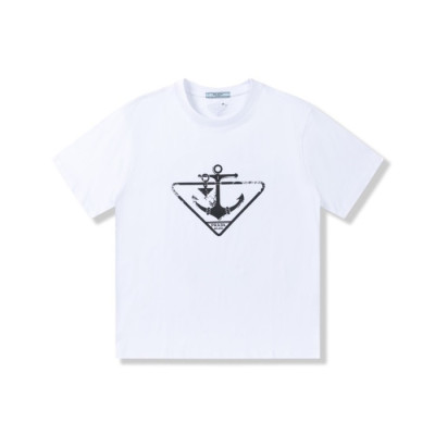 프라다 남성 크루넥 화이트 반팔티 - Mens White Tshirts - Pra02704x