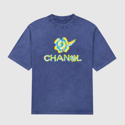 샤넬 남/녀 크루넥 블루 반팔티 - Unisex Blue Tshirts - chl0904x