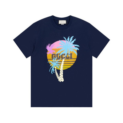 구찌 남/녀 네이비 크루넥 반팔티 - Unisex Navy Tshirts - guc04934x