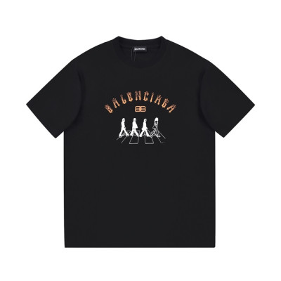 발렌시아가 남성 크루넥 블랙 반팔티 - Mens Black Tshirts - bal01606x