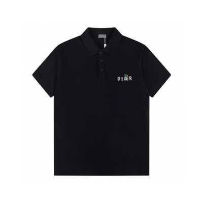 디올 남성 블랙 폴로 반팔티 - Dior Mens Black Tshirts - dio01927x