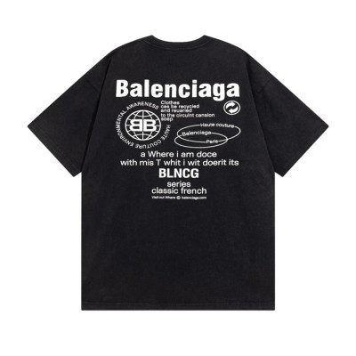 발렌시아가 남성 크루넥 블랙 반팔티 - Mens Black Tshirts - bal01619x