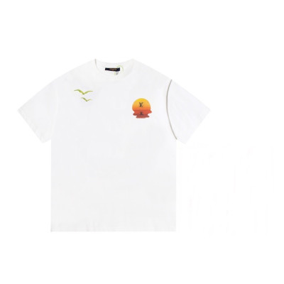 루이비통 남성 화이트 크루넥 반팔티 - Mens White Tshirts - lou05062x