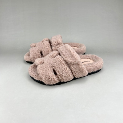 에르메스 남/녀 베이지 퍼슬리퍼 - Unisex Beige Slippers - her0858x