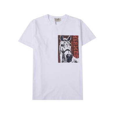 에르메스 남자 화이트 크루넥 반팔티 - Mens White Tshirts - her0890x