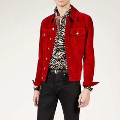 입생로랑 남성 레드 가죽 자켓 - Mens Red Jackets - ysl0133x